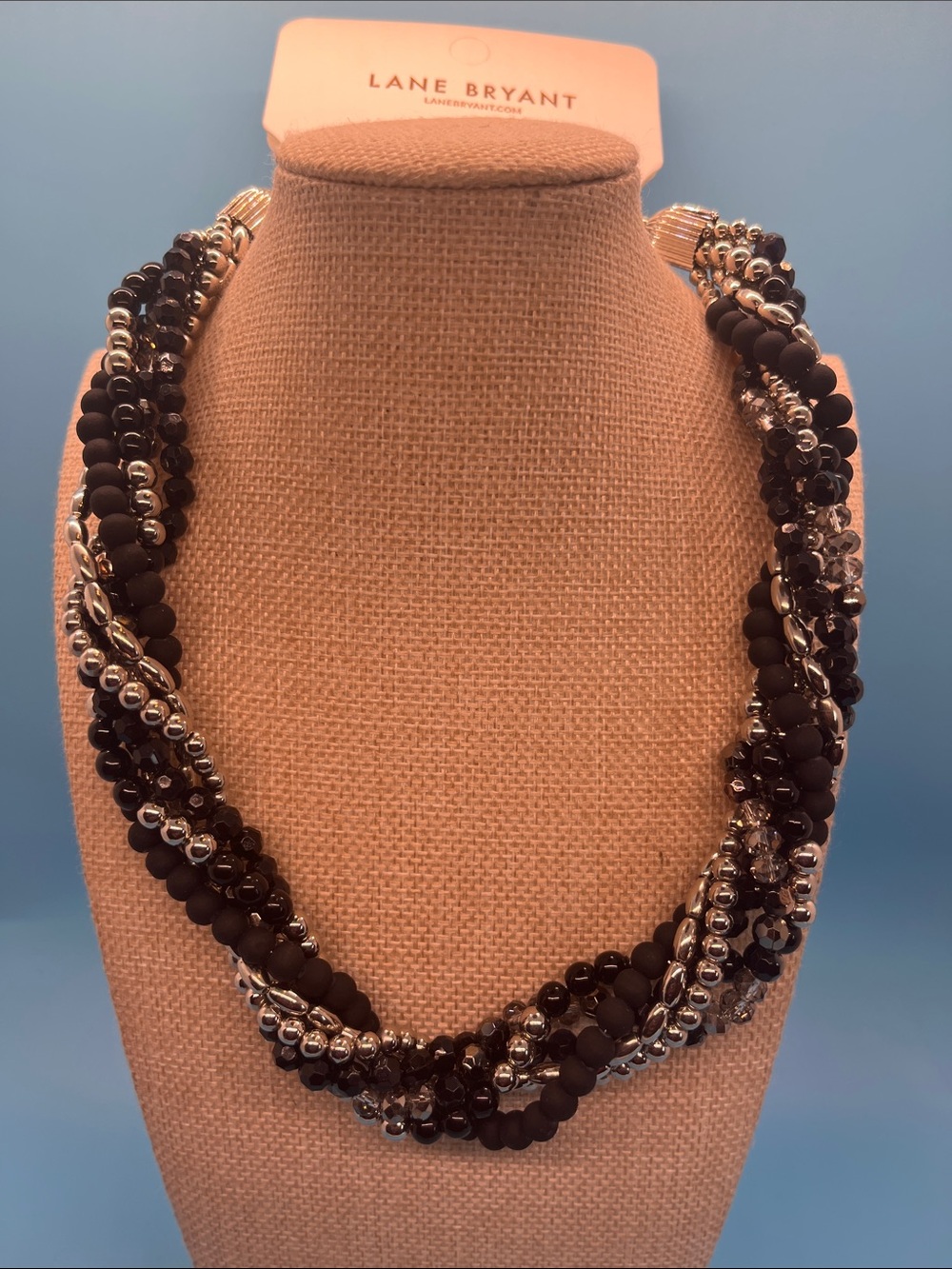Lane Bryant Matte Black and Silver Multi-Strand Beaded Necklace